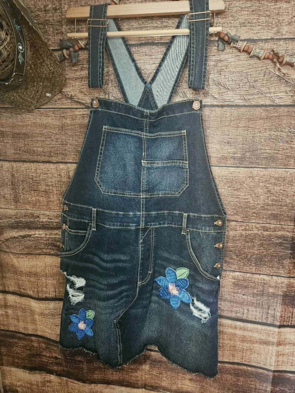 UPCYCLED ☆ "ONE KIND DENIM Co." DENIM JEANS OVERALL APPLIQUED SKIRT! 🌺 XL 15/17
